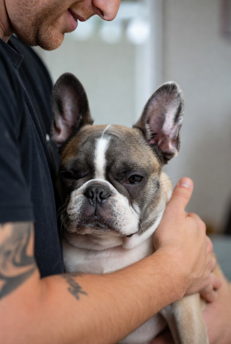 Frenchie being taken care of