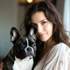 Portrait of a Woman and her French Bulldog.
